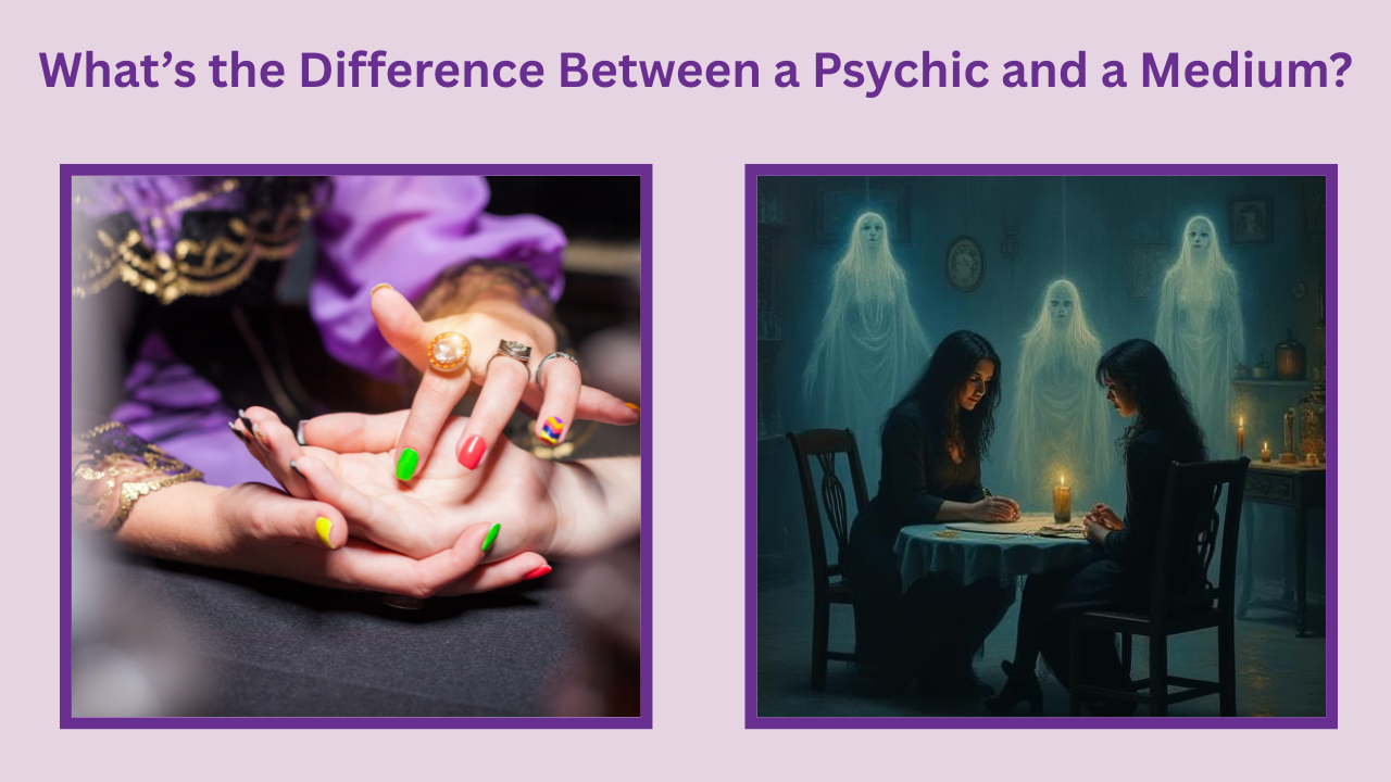 A picture with a Psychic Reader on the left and a Medium on the right.