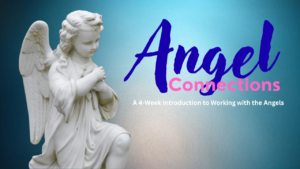 An Angel statue praying, next to the word Angel Connections.